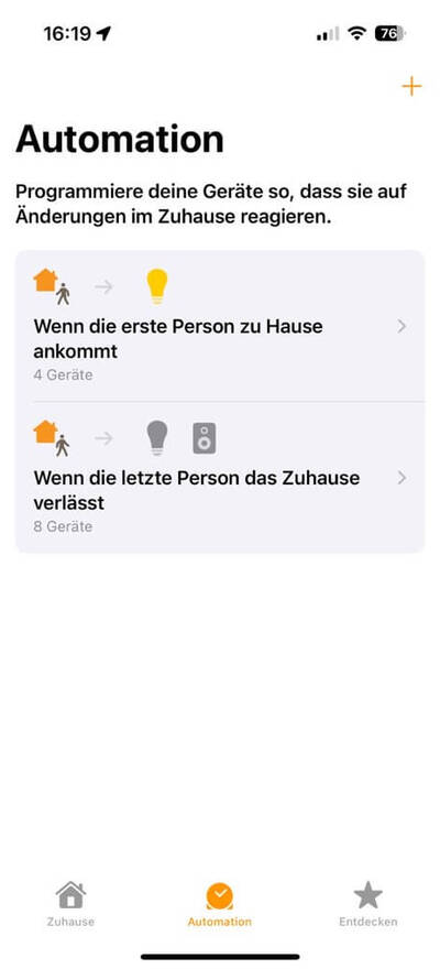 Screenshot einer Automation im Smart Home