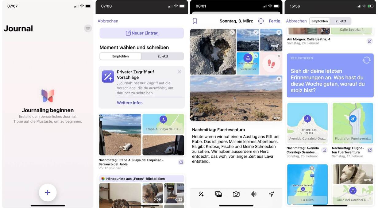 Screenshots der Apple Journal App
