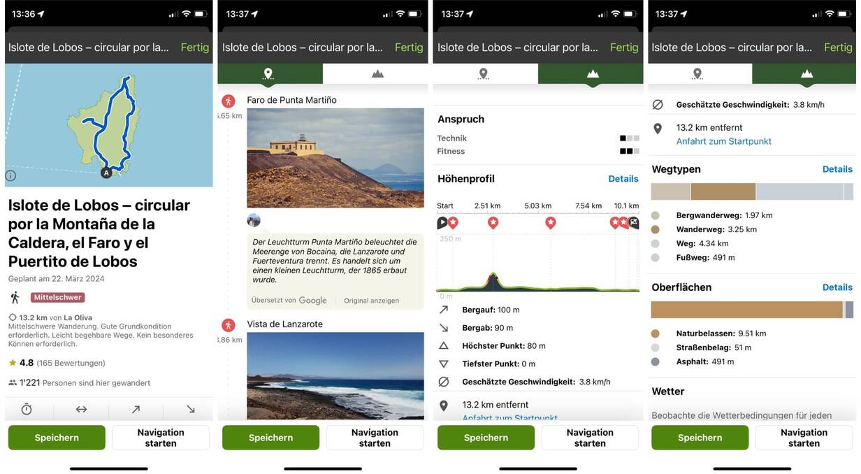 Wanderung planen: Beschreibung einer Tour auf der Komoot App Screenshots Komoot App - Abbildung einer Tour