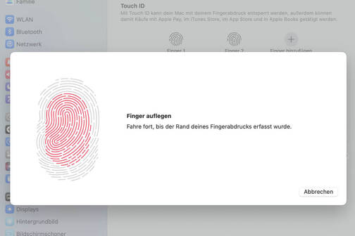 Nachzeichnung des Fingerabdrucks auf dem Bildschirm (Bild: DQ Solutions) Screenshot vom Einrichten der Touch-ID